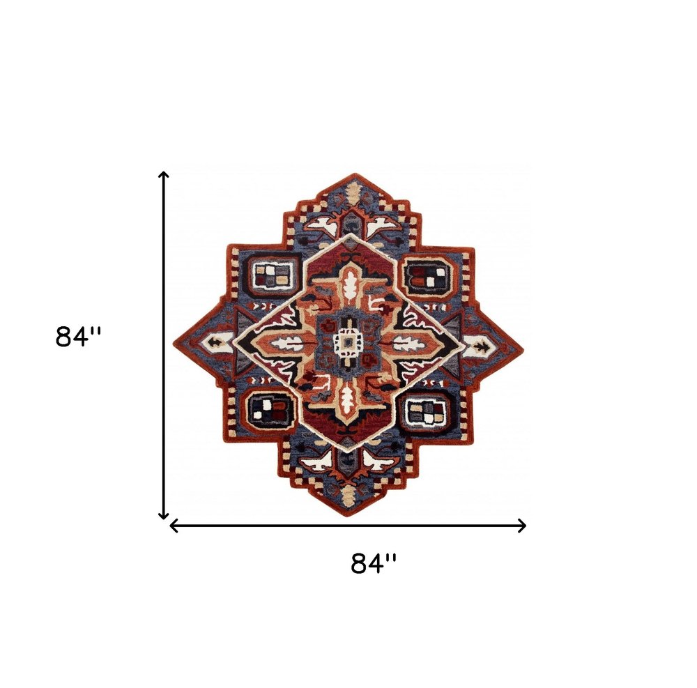 7' X 7' Blue And Red Wool Hand Tufted Area Rug