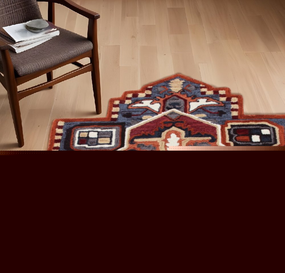 5' X 5' Blue Rust And Orange Wool Medallion Hand Tufted Area Rug