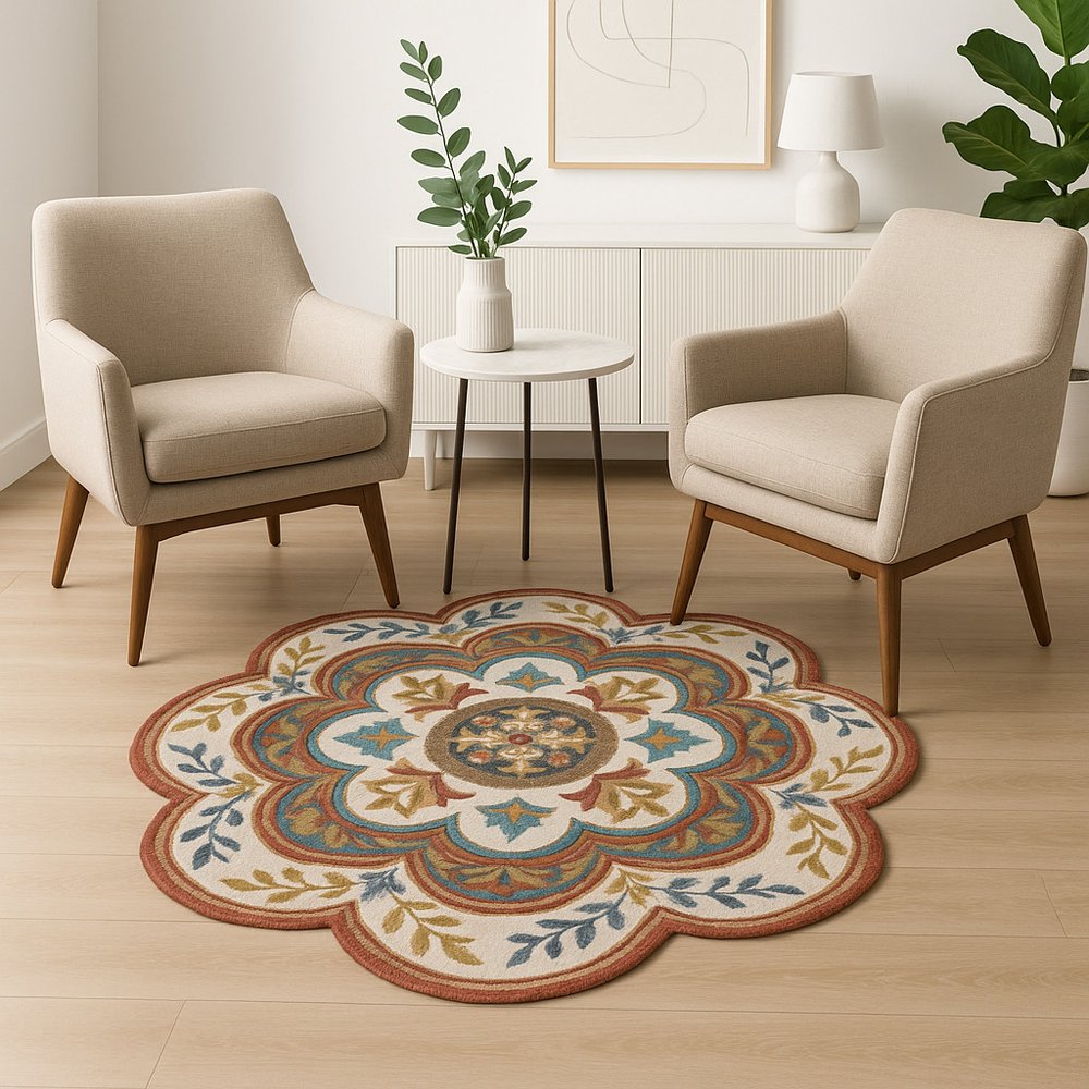 6' Red Wool Hand Hooked Round Rug