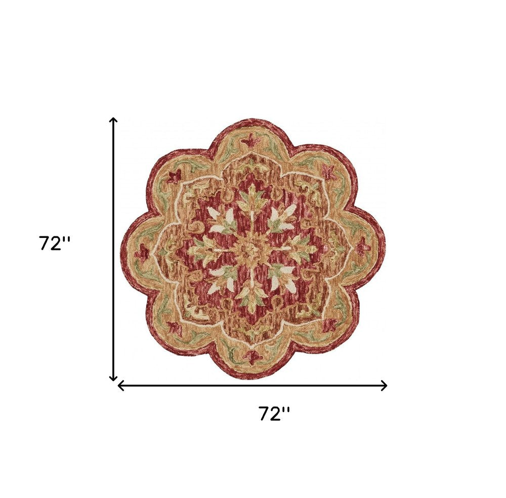 4' Red Wool Hand Hooked Round Rug