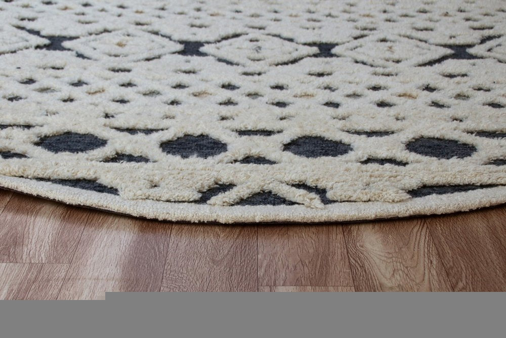 4' Round Blue and Cream Decorative Area Rug