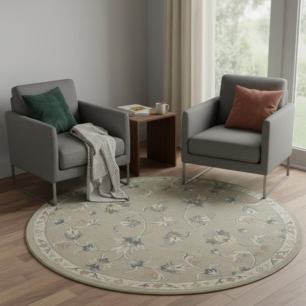 5' Gray Round Wool Hand Tufted Area Rug