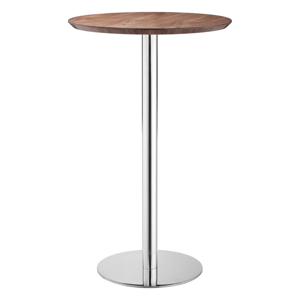 26" Brown and Silver Rounded Stainless Steel Bar Table