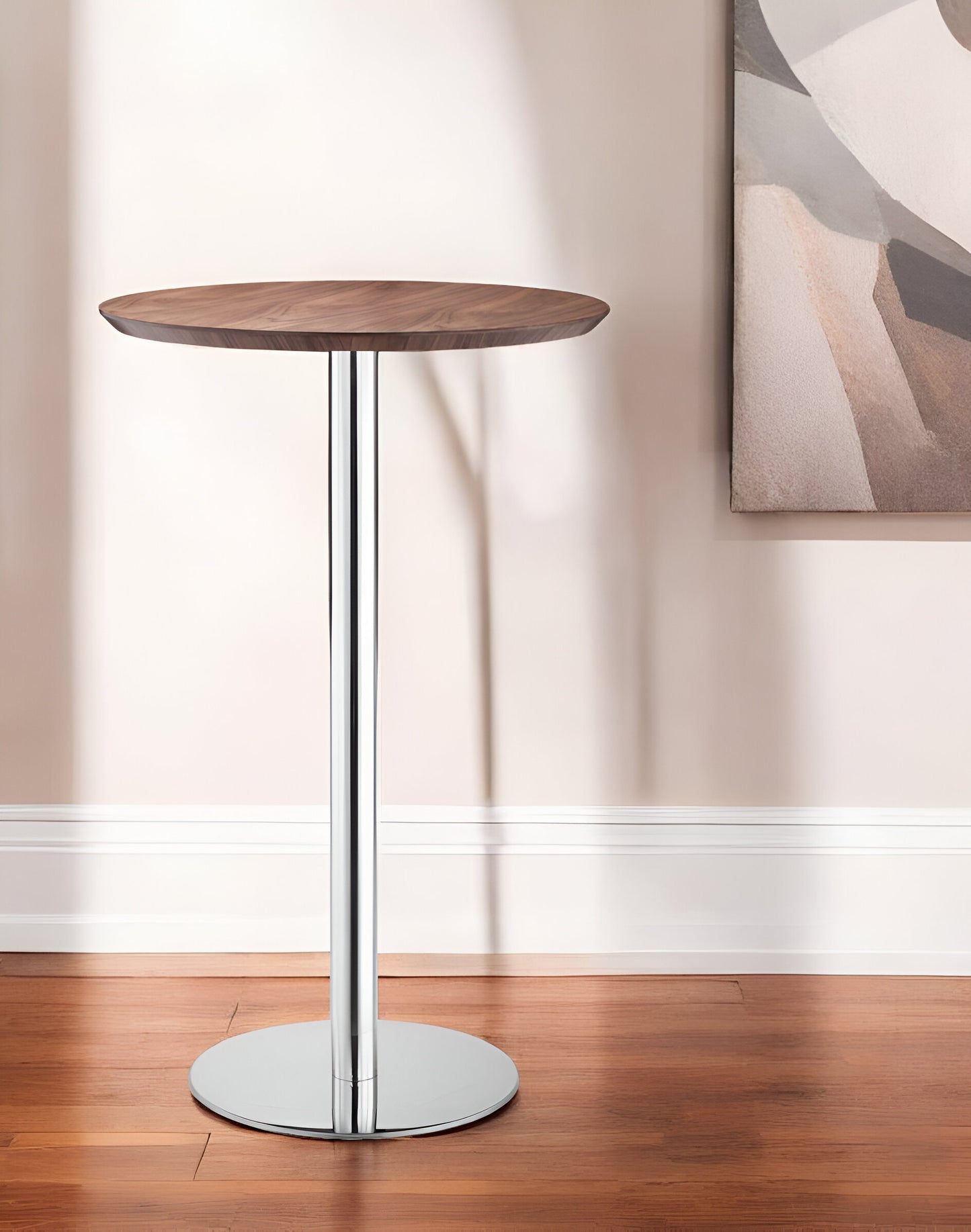 26" Brown and Silver Rounded Stainless Steel Bar Table