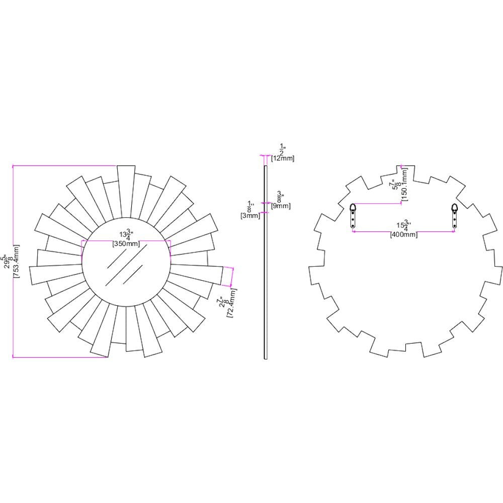 30" Clear Sunburst Framed Accent Mirror