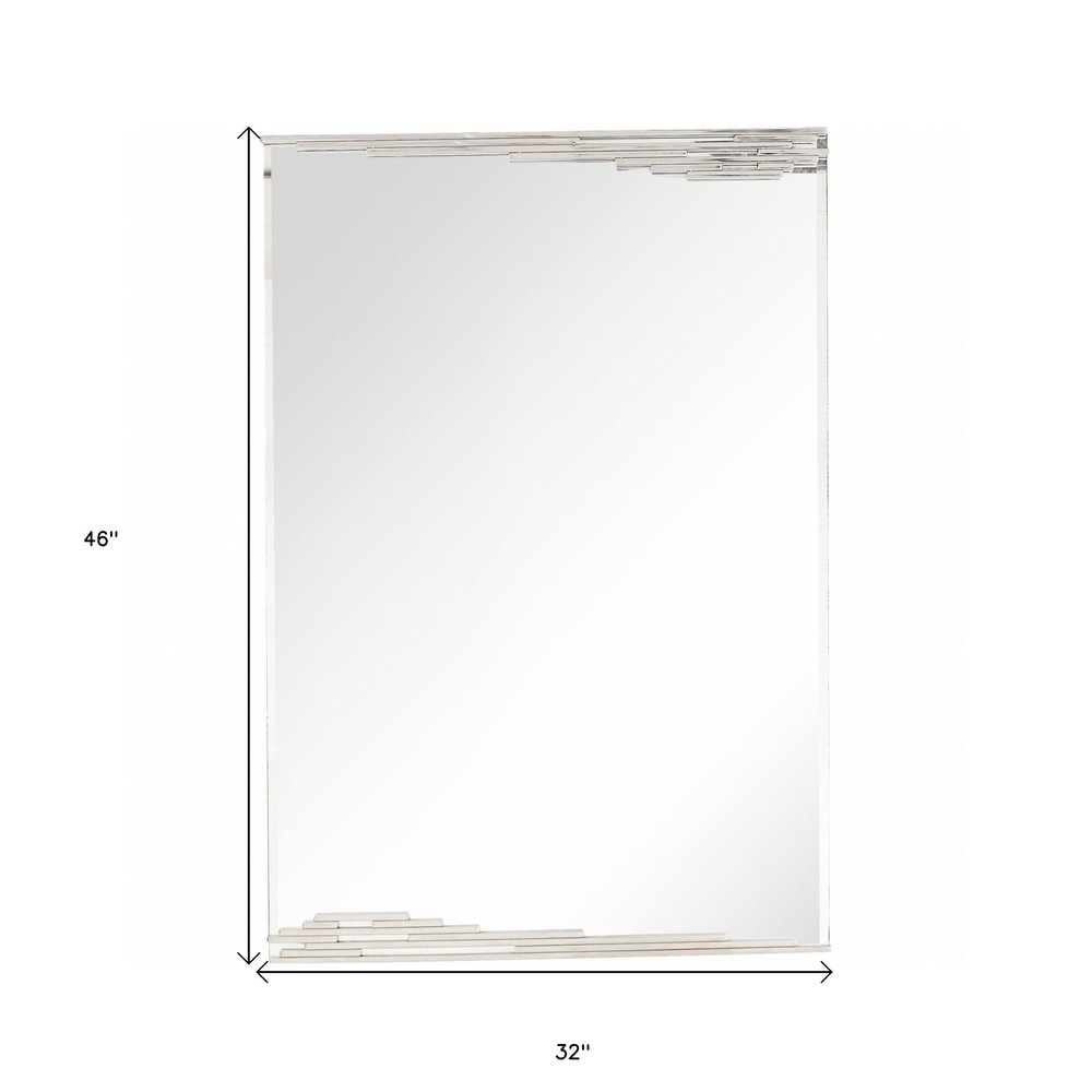 46" Silver Stainless Steel Geometric Lines Framed Accent Mirror