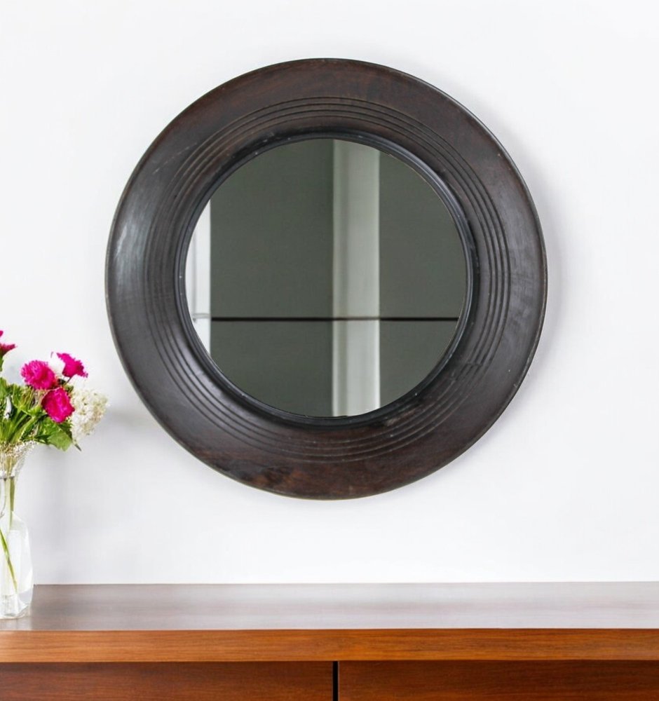 12" Espresso Round Framed Accent Mirror