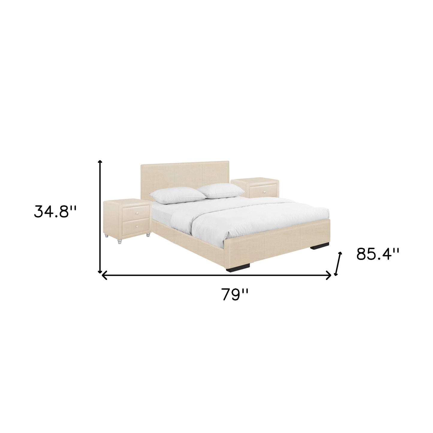 Beige Wood And Faux Leather Full Bed Frame