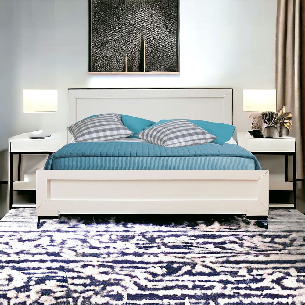 Black Inlaid Panels Solid Wood Full Bed Frame