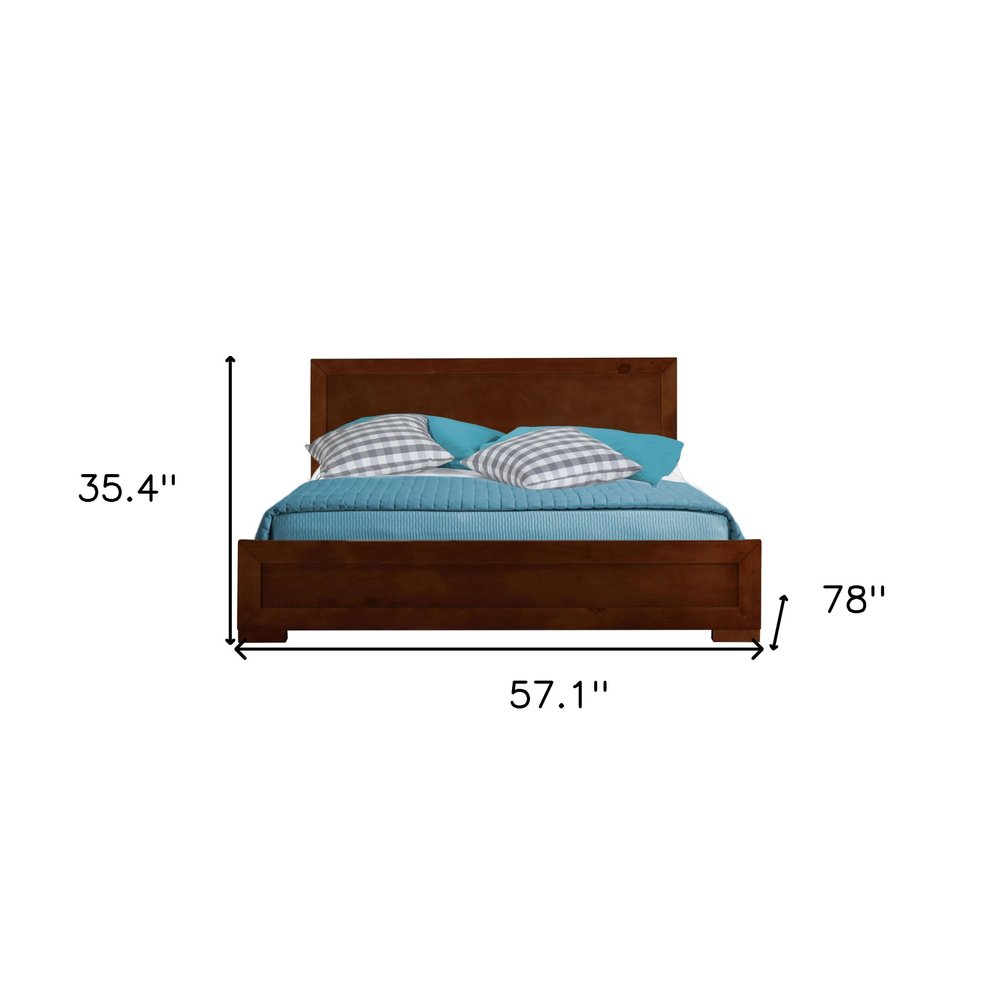 Brown Inlaid Panels Solid Wood Full Bed Frame