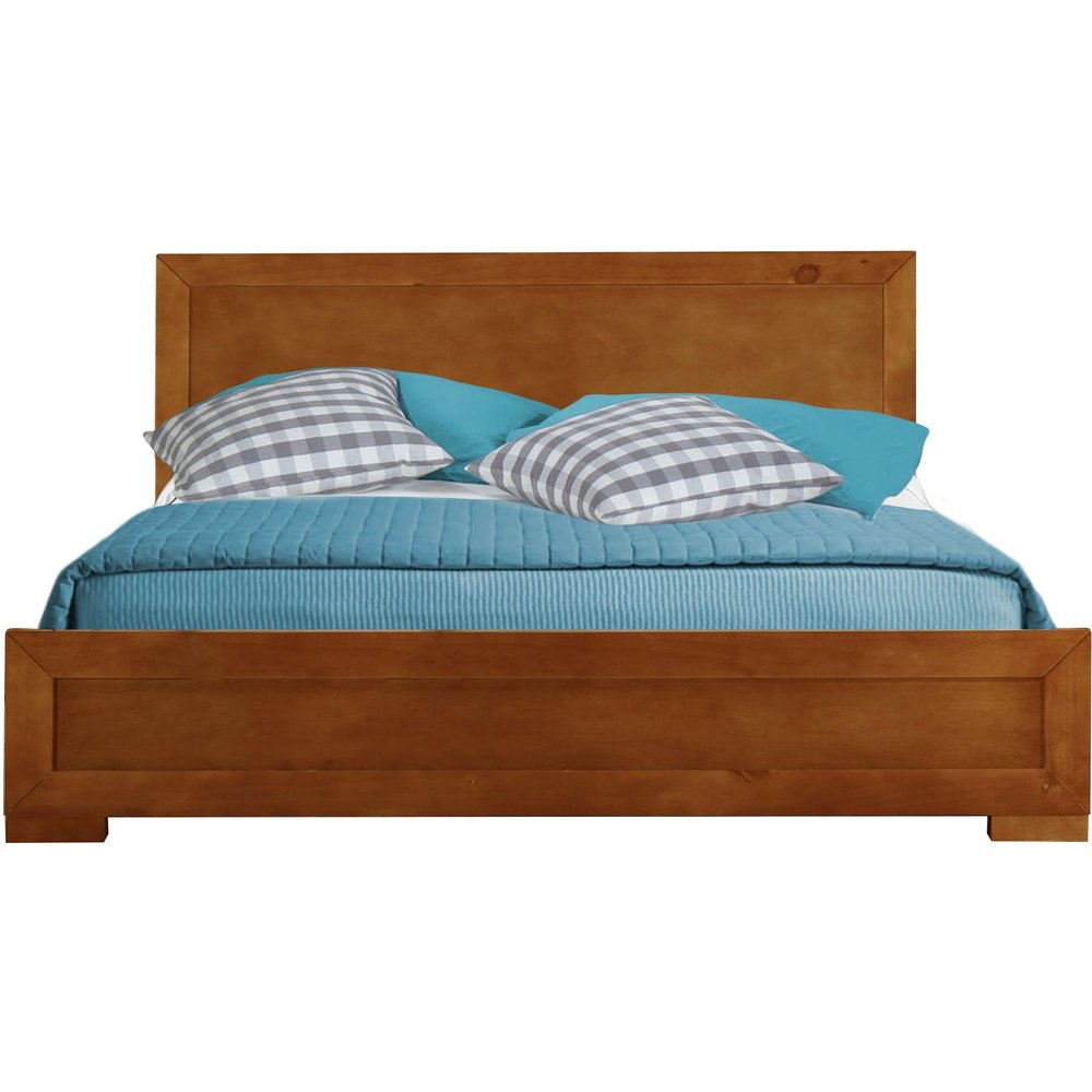 Brown Inlaid Panels Solid Wood Full Bed Frame