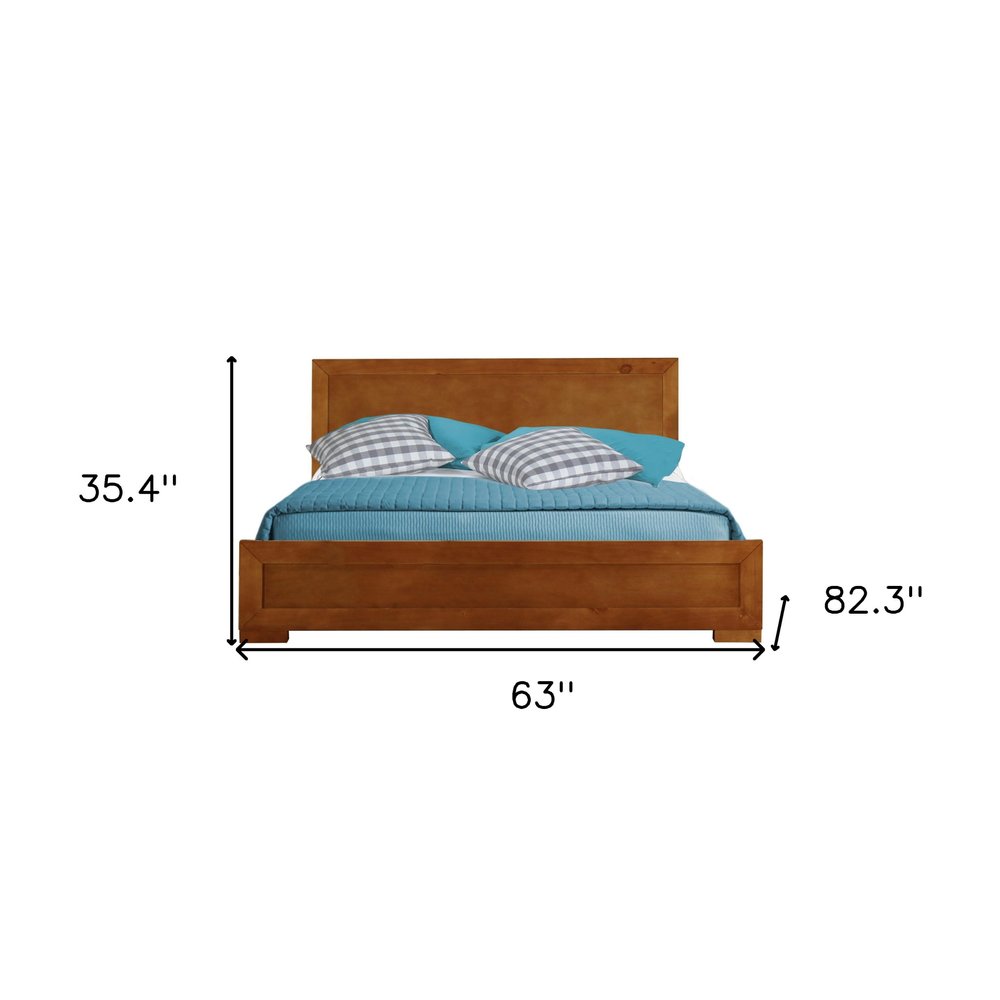 Brown Inlaid Panels Solid Wood Full Bed Frame