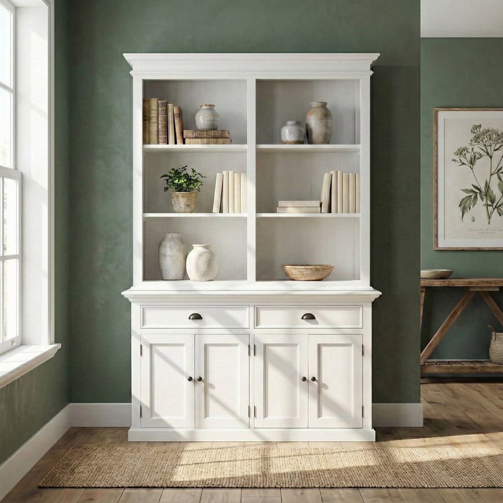 87" White Solid Wood Adjustable Four Tier Bookcase