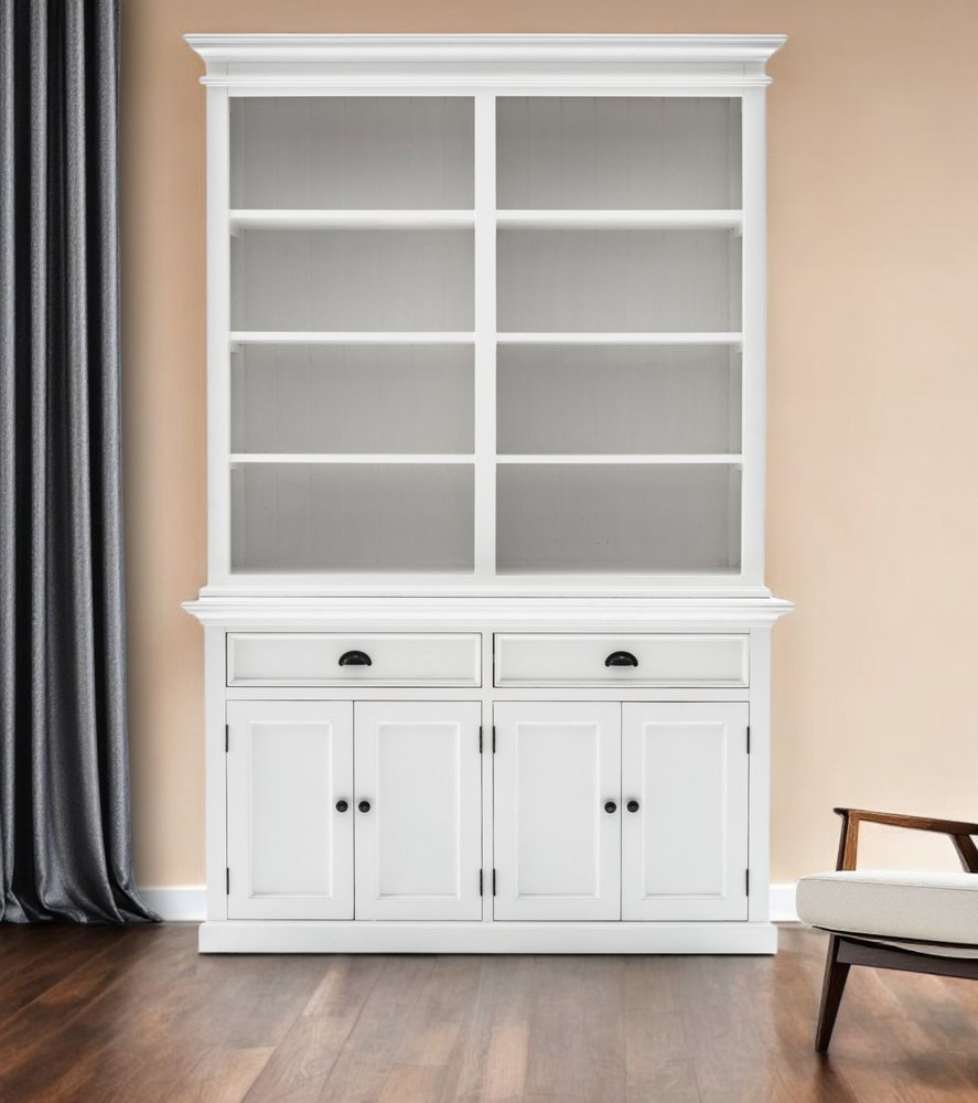 87" White Solid Wood Adjustable Four Tier Bookcase