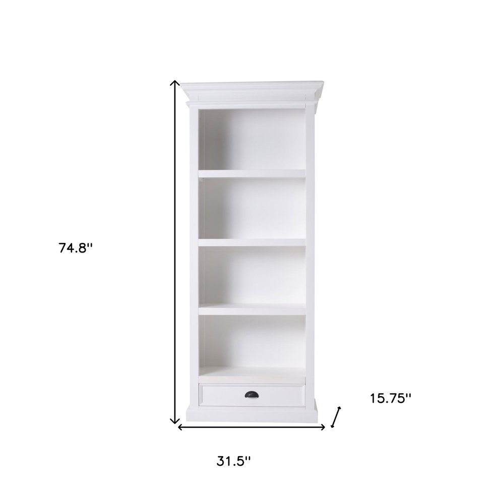White Solid Wood Four Tier Bookcase