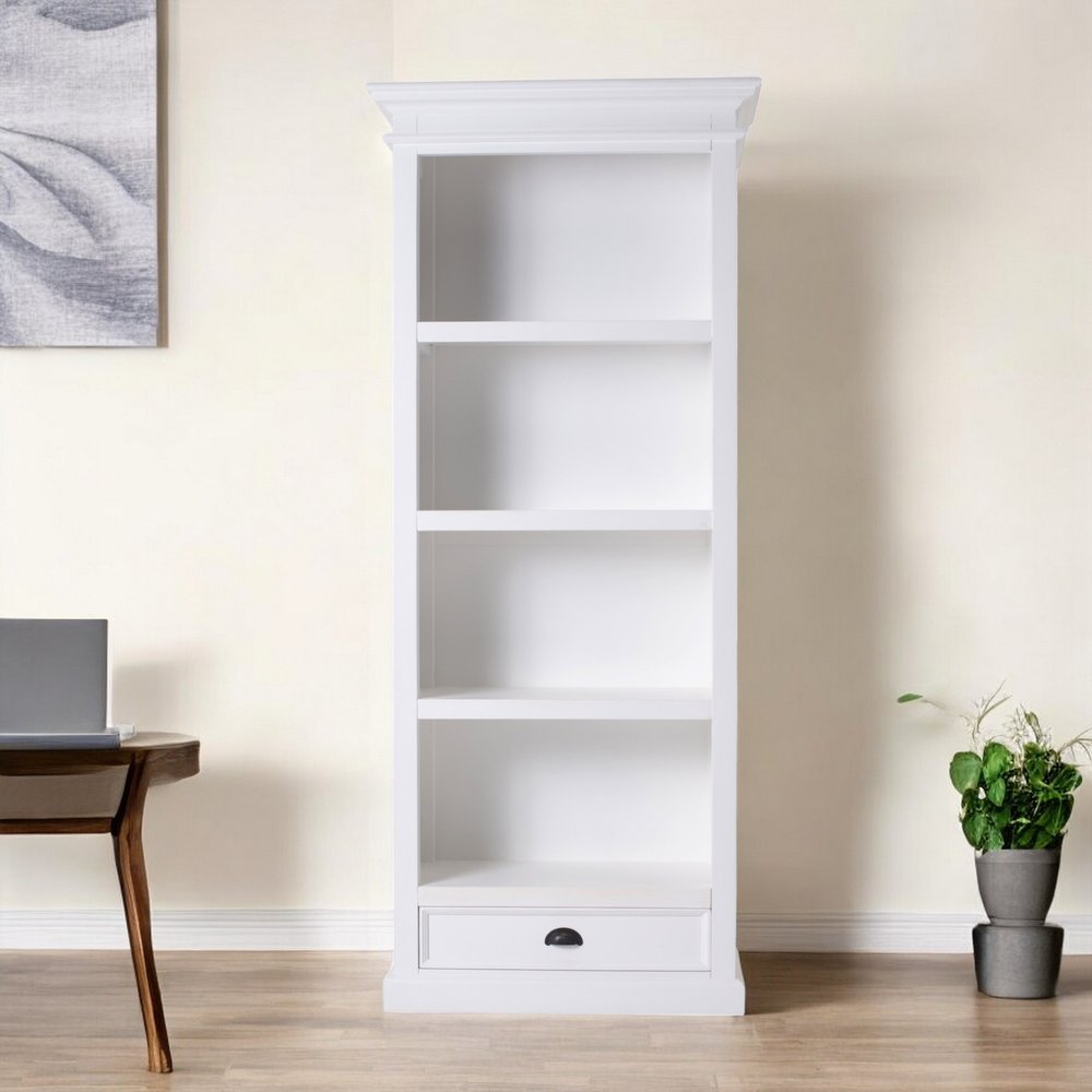 White Solid Wood Four Tier Bookcase
