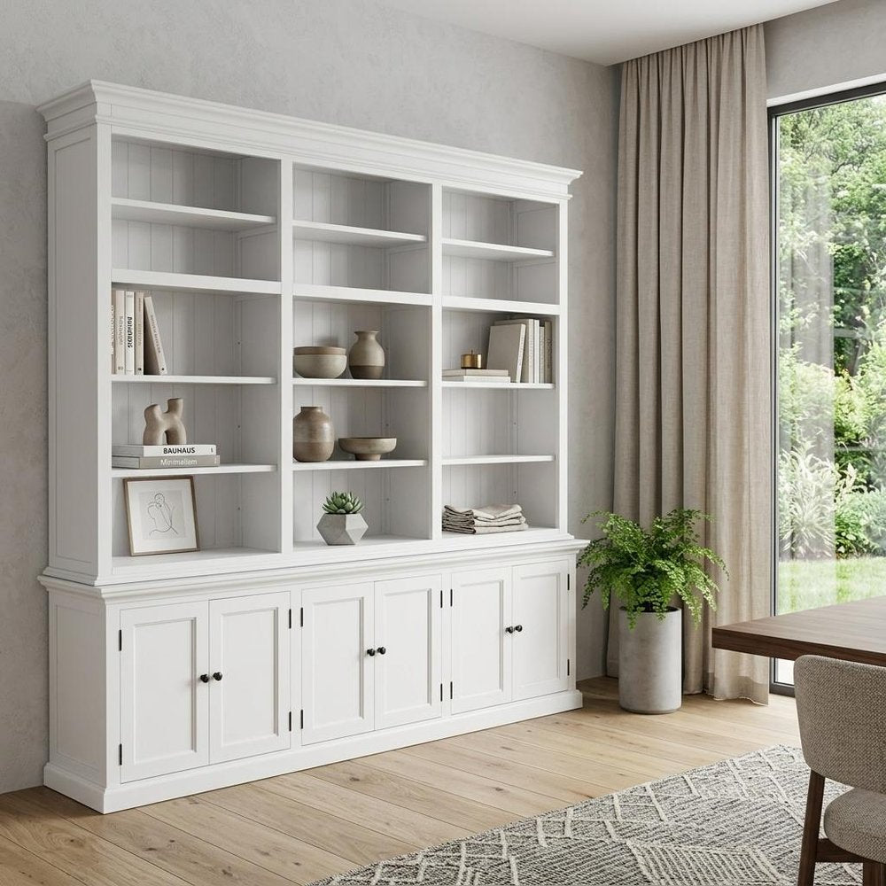 71" White Solid Wood Frame Dining Hutch With Multiple Shelves And Three Drawers