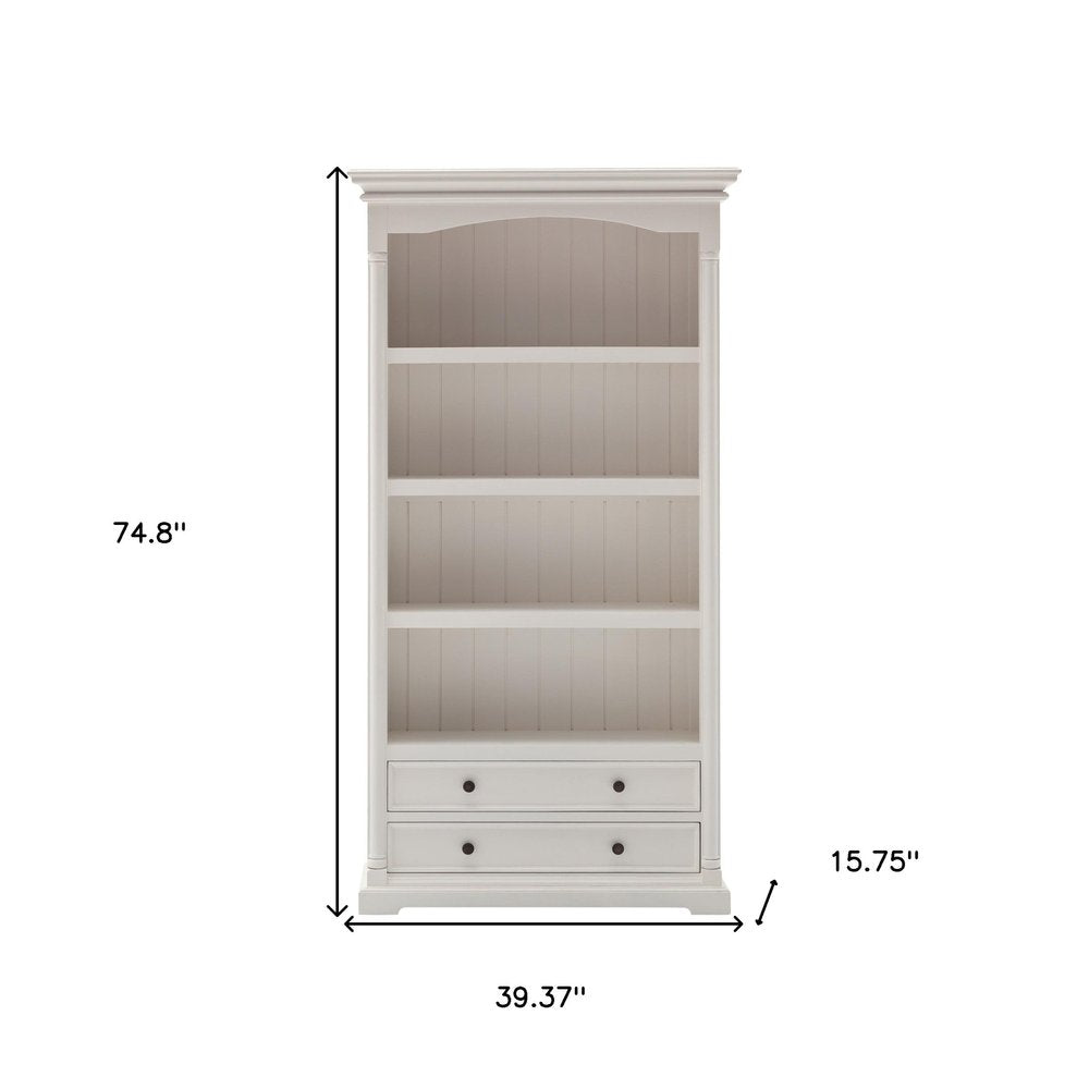 75" White Solid Wood Four Tier Bookcase