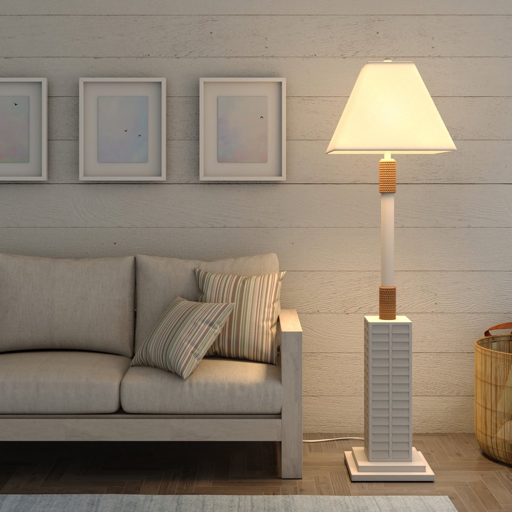 63" White Polyresin Floor Lamp With White Linen Shade