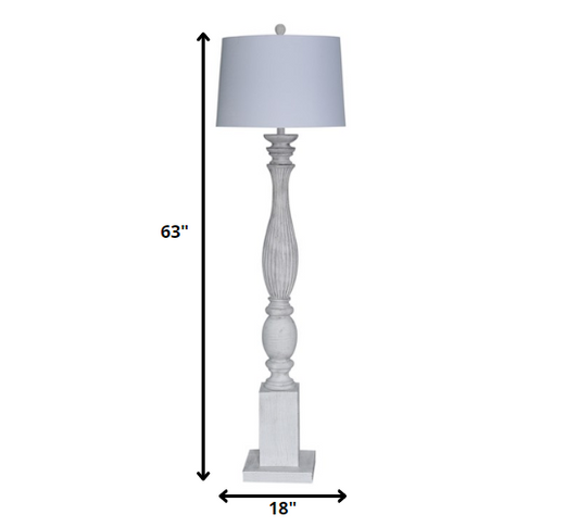 63" White Resin Floor Lamp With White Fabric Drum Shade