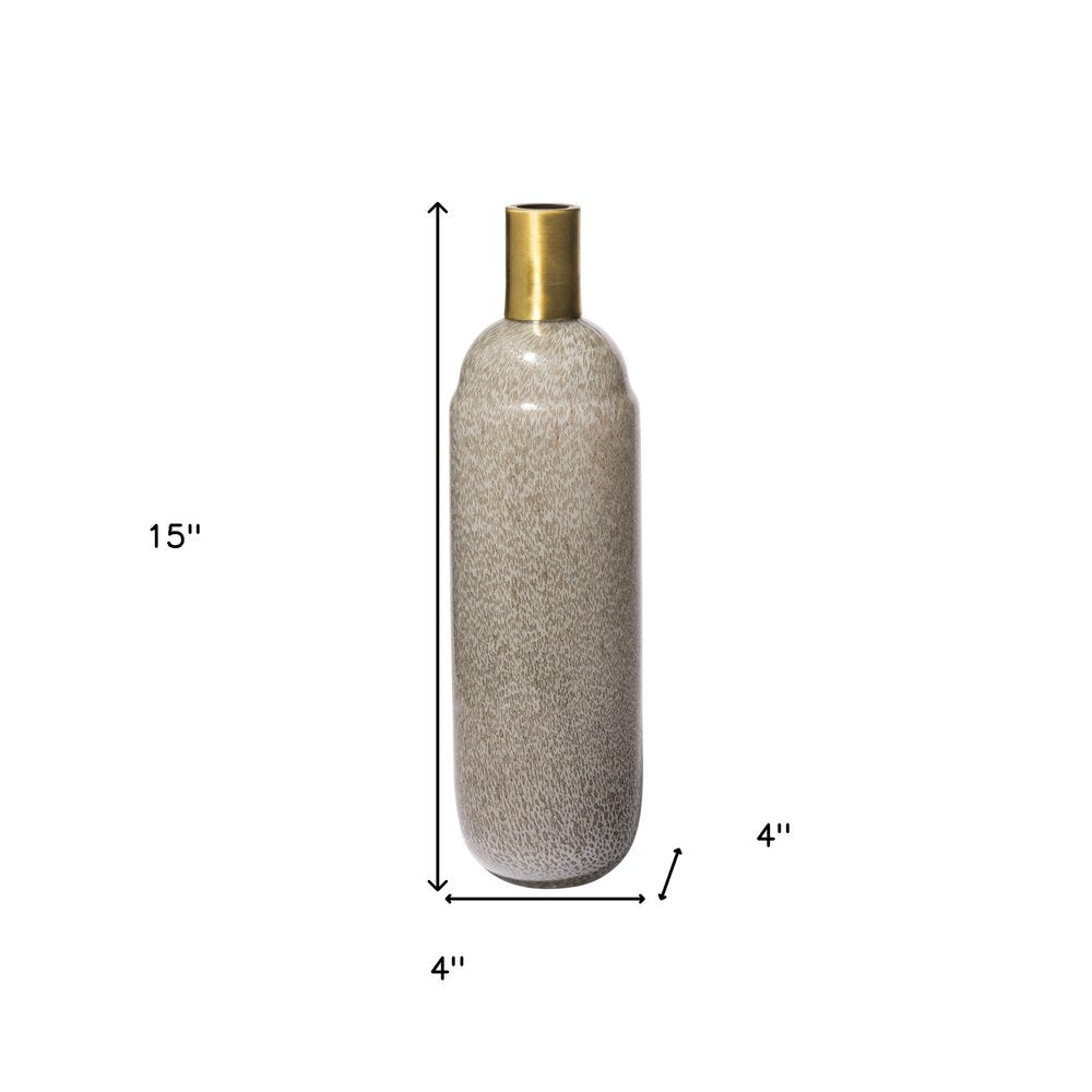 15" Brown Abstract Cylinder Crystal Glass Table Vase