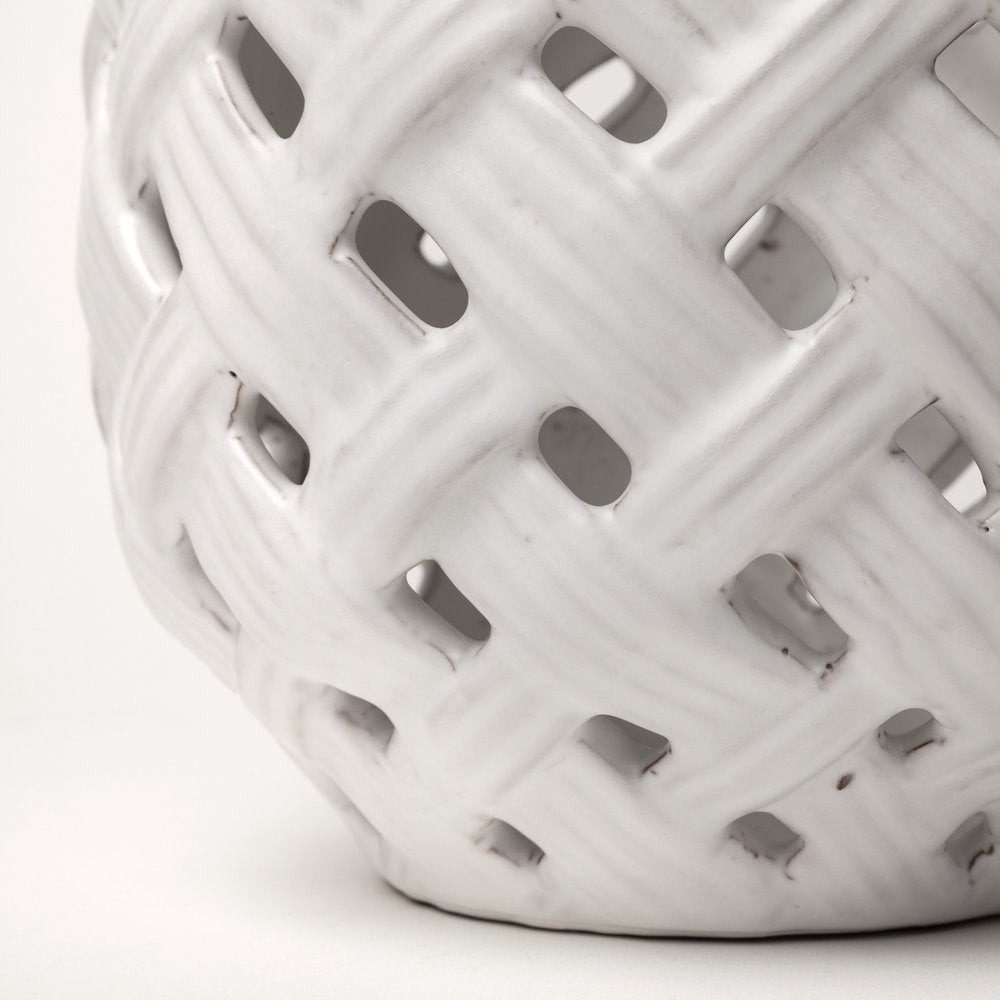 8" White Abstract Cylinder Ceramic Table Vase