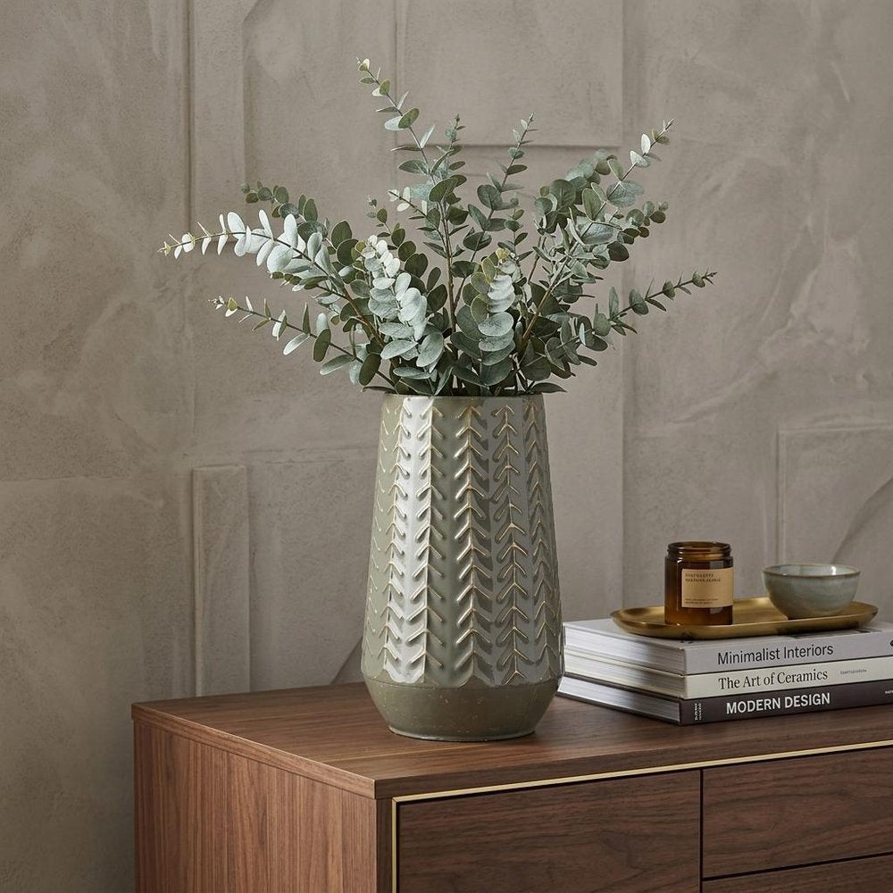 11" Green Abstract Cylinder Metal Table Vase