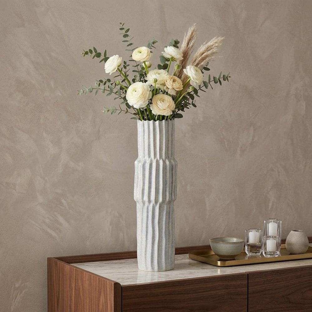23" Gray Abstract Cylinder Ceramic Table Vase