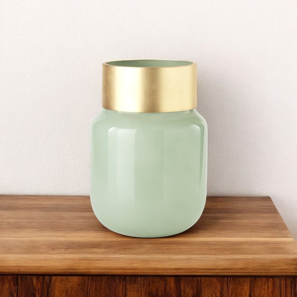 12" Green Abstract Cylinder Crystal Glass Table Vase