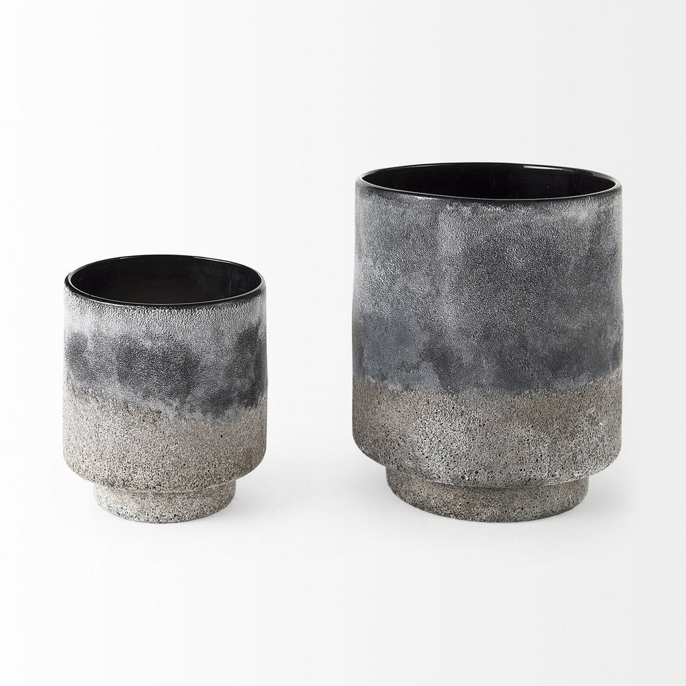 6" Brown And Black Abstract Cylinder Ceramic Table Vase
