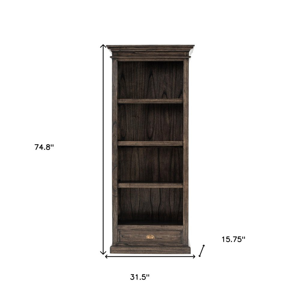 75" Brown and Black Wood Four Tier Bookcase