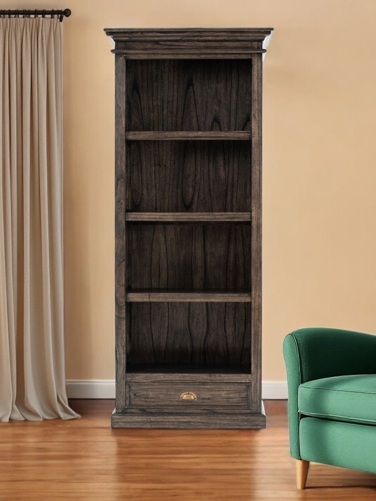 75" Brown and Black Wood Four Tier Bookcase