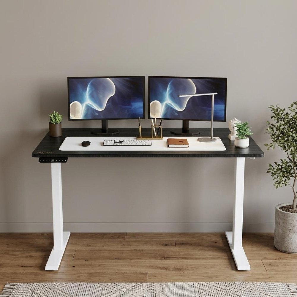 48" Adjustable Black and White Stainless Steel Computer Desk