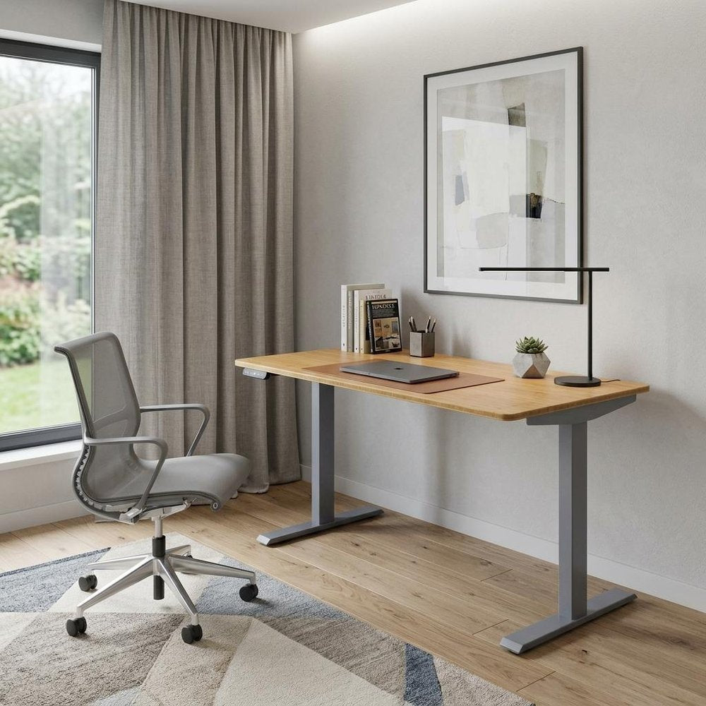60" Adjustable Brown and Gray Stainless Steel Computer Desk