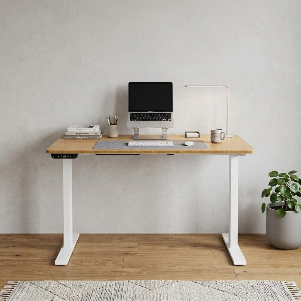 60" Adjustable Brown and White Stainless Steel Computer Desk