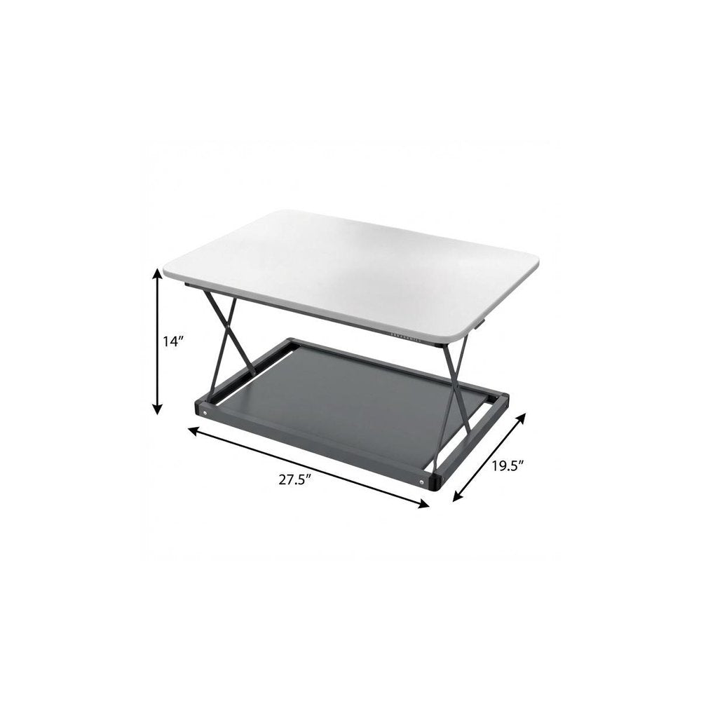 28" Adjustable White and Silver Stainless Steel Standing Desk Converter