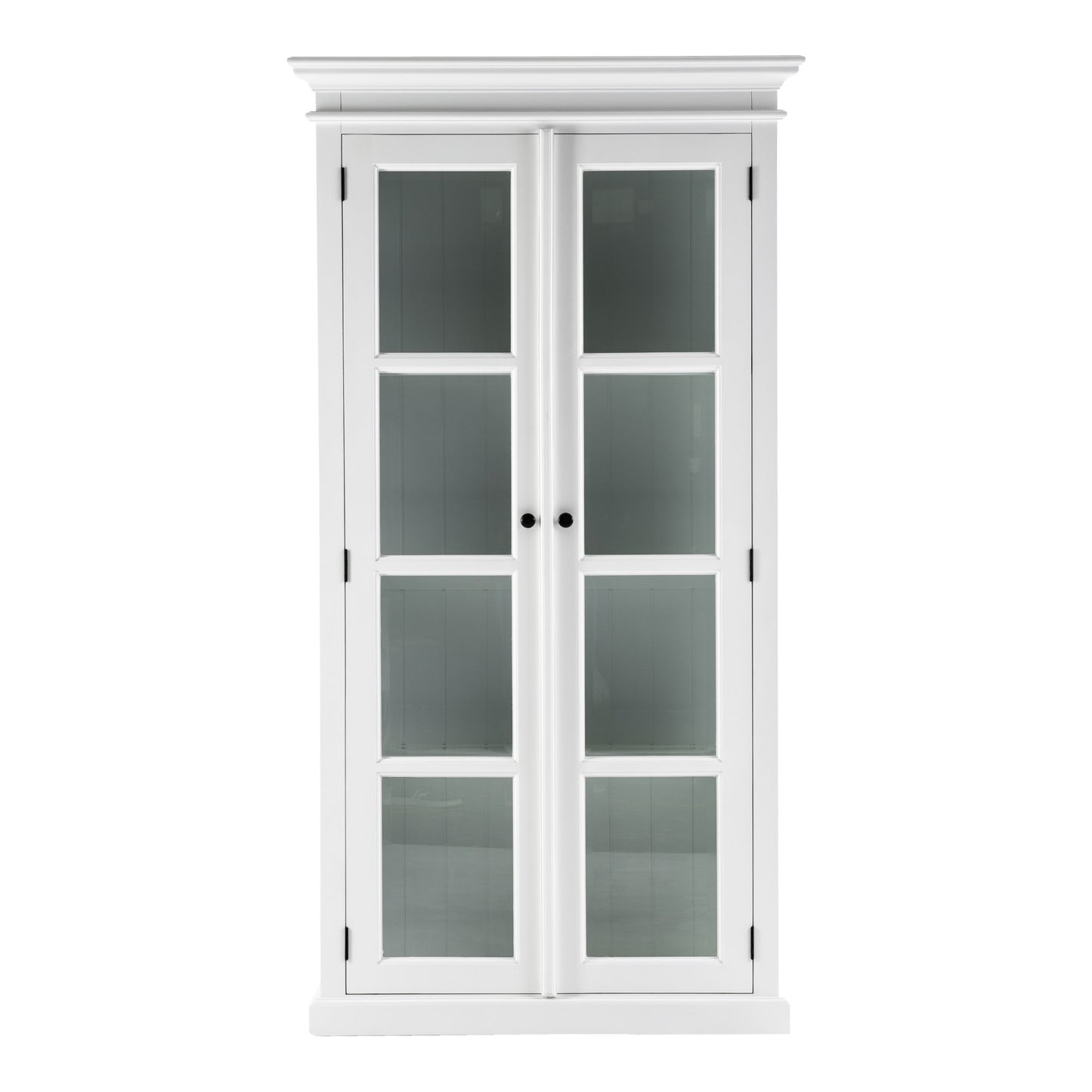 75" White Wood and Glass Double Door Storage Cabinet