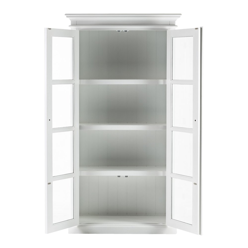 75" White Wood and Glass Double Door Storage Cabinet