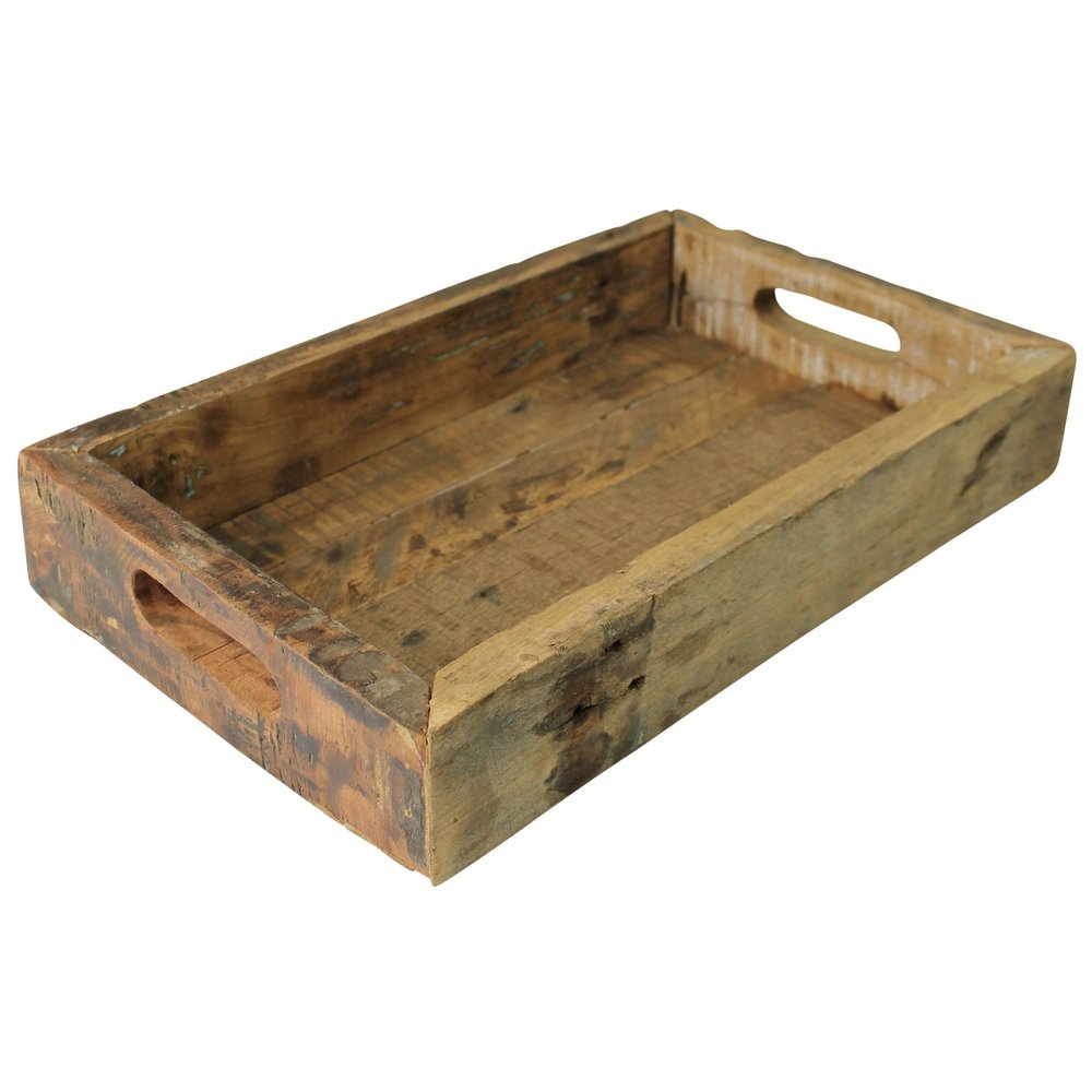 16" Natural Reclaimed Wood Serving Tray With Handles