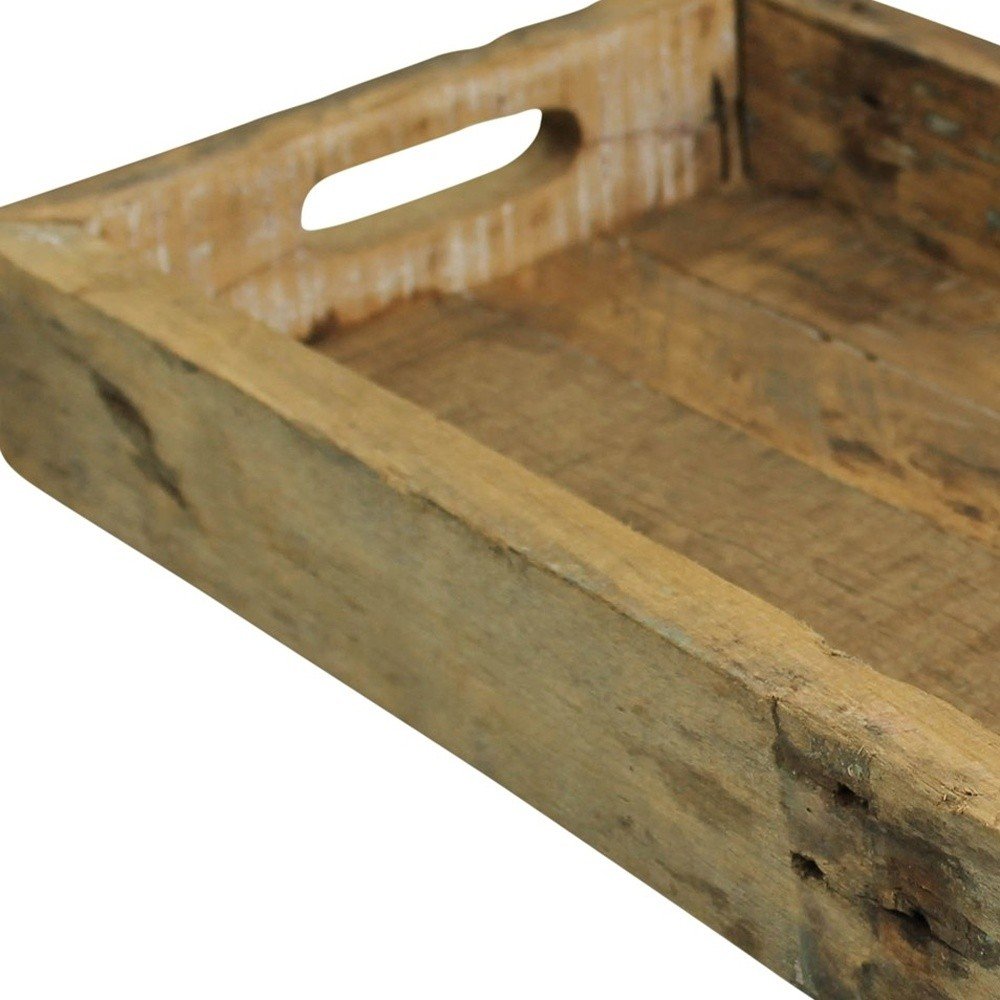 16" Natural Reclaimed Wood Serving Tray With Handles