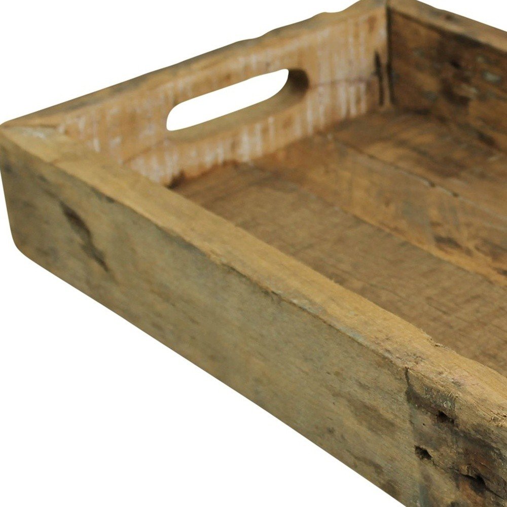 16" Natural Reclaimed Wood Serving Tray With Handles