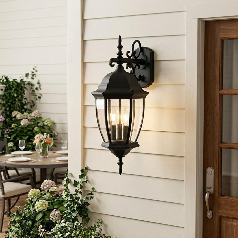 Matte Black Hanging Ornamental Lantern Wall Light