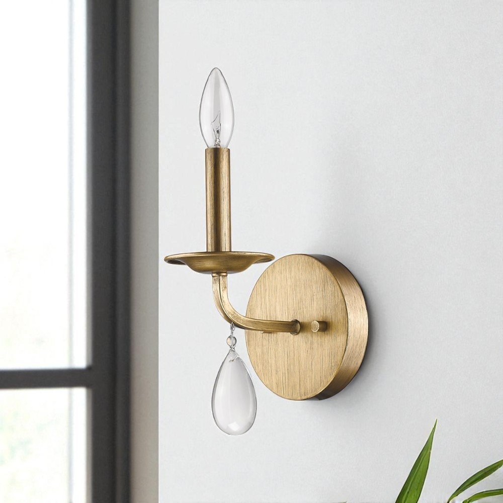 Light Gold Wall Sconce with Crystal Accent