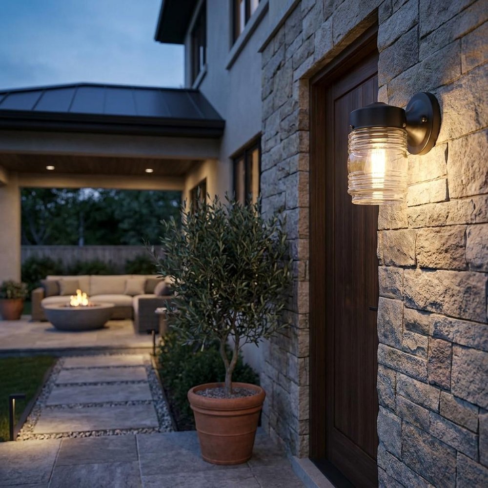 Black Standard Jelly Jar One Light Outdoor Wall Light