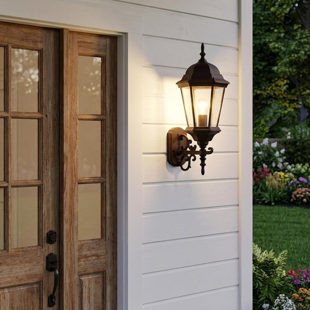 Matte Black Domed Glass Lantern Wall Light