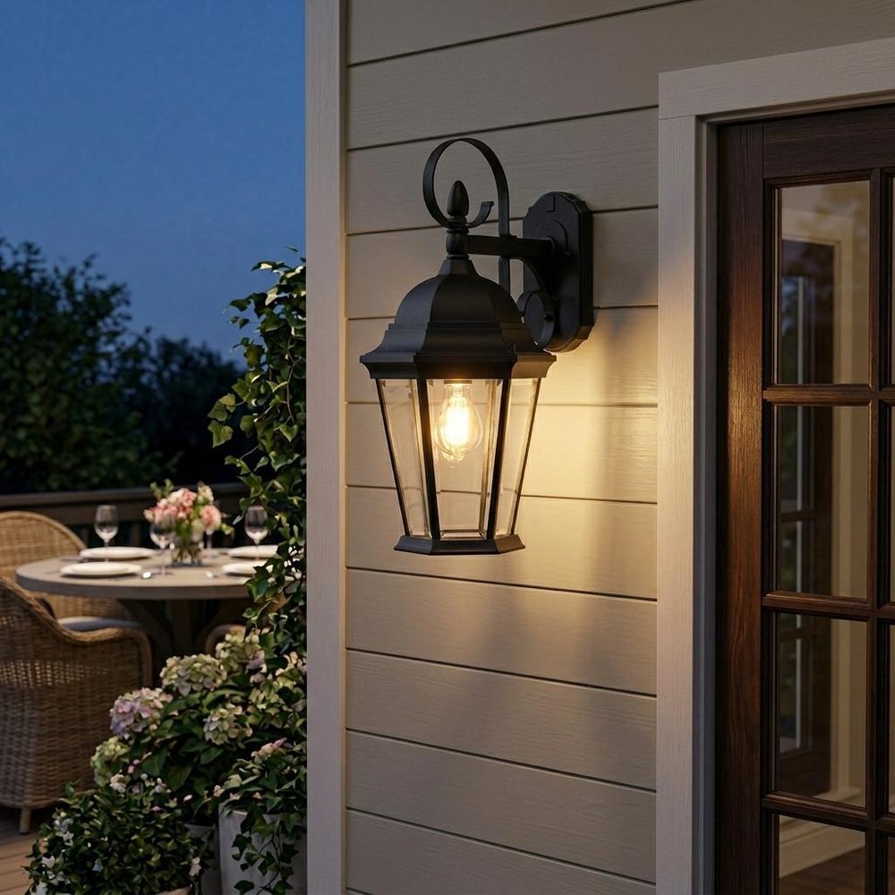 XL Matte Black Swing Arm Hanging Lantern Wall Light