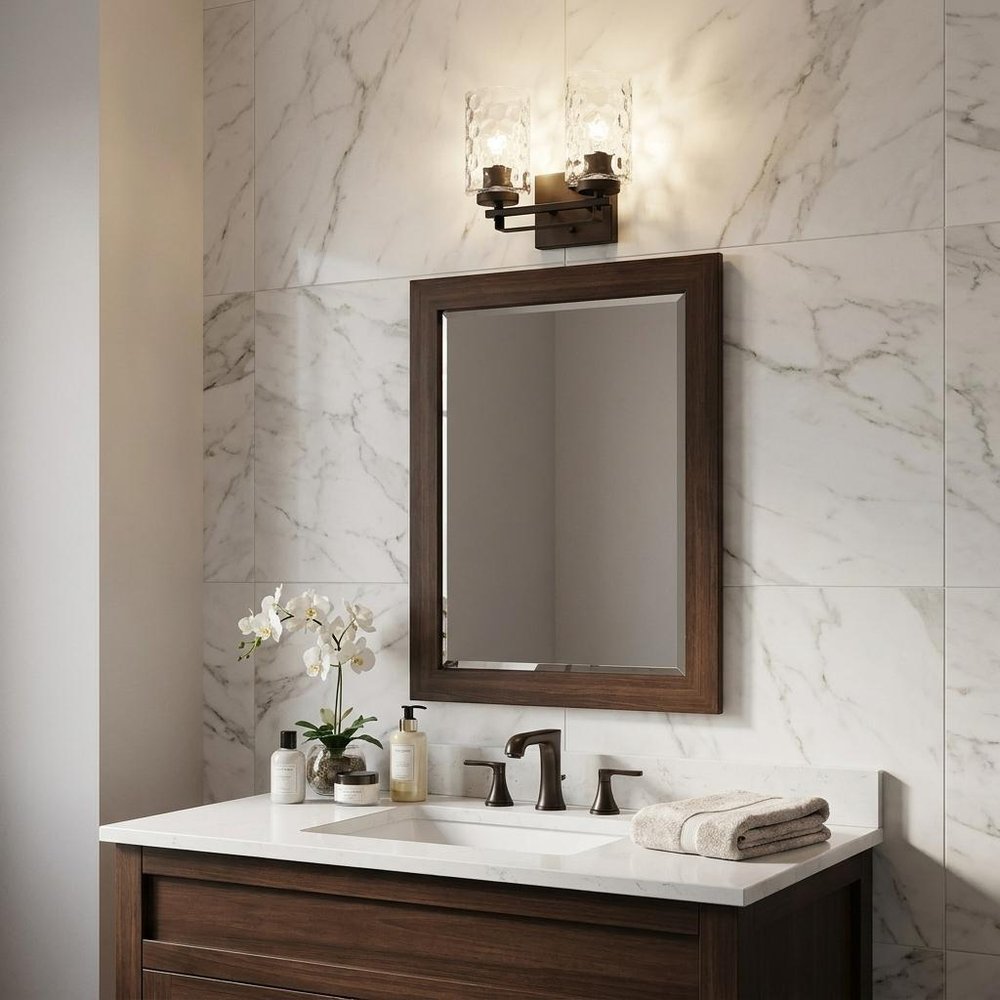 15" Bronze And Clear Steel Two Light Flush Mounted Sconce
