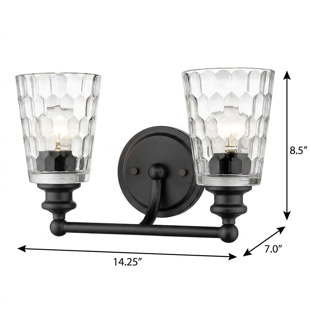 9" Black And Clear Metal and Glass Vanity Flush Mounted Sconce