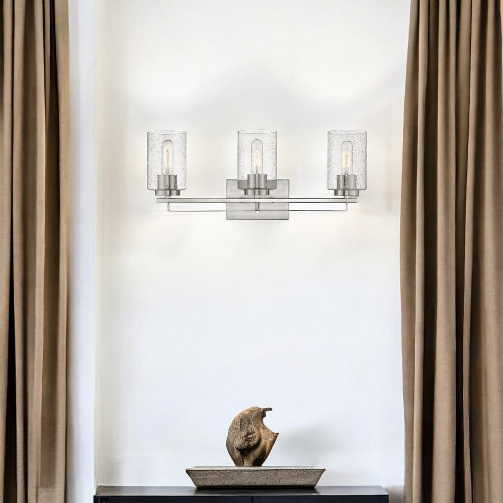 Silver Metal and Textured Glass Three Light Wall Sconce