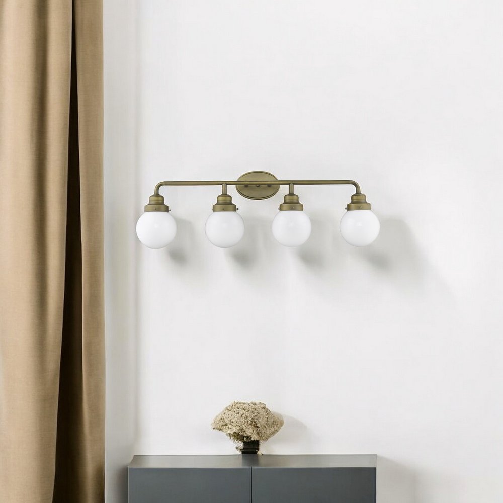 12" Brass And White Metal and Glass Vanity Flush Mounted Sconce
